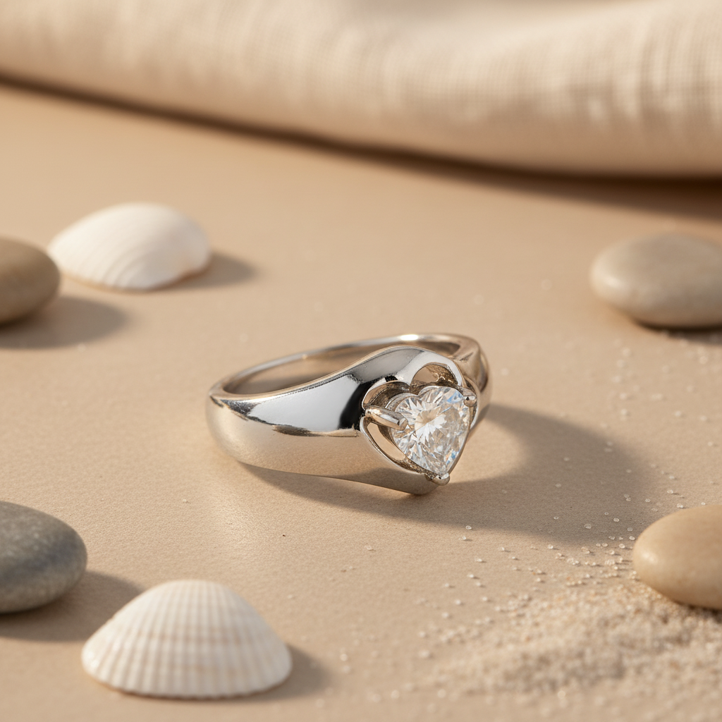 Anillo de plata con corazón de diamantes para mujer | anillo de compromiso