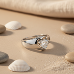 Load image into Gallery viewer, Anillo de plata con corazón de diamantes para mujer | Anillo de compromiso
