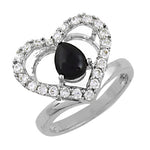 Load image into Gallery viewer, Silver Heart Ring with Black Gemstone | Women's Ring
