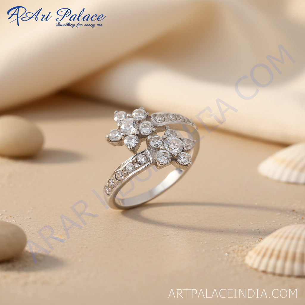 Anillo de plata con flor y circonitas cúbicas | Anillo para mujer