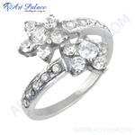 Load image into Gallery viewer, Silver flower ring with sparkling cubic zirconia stones, perfect for women
