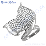 Load image into Gallery viewer, Sterling silver butterfly ring with pave crystals, a stylish and elegant women's jewelry piece
