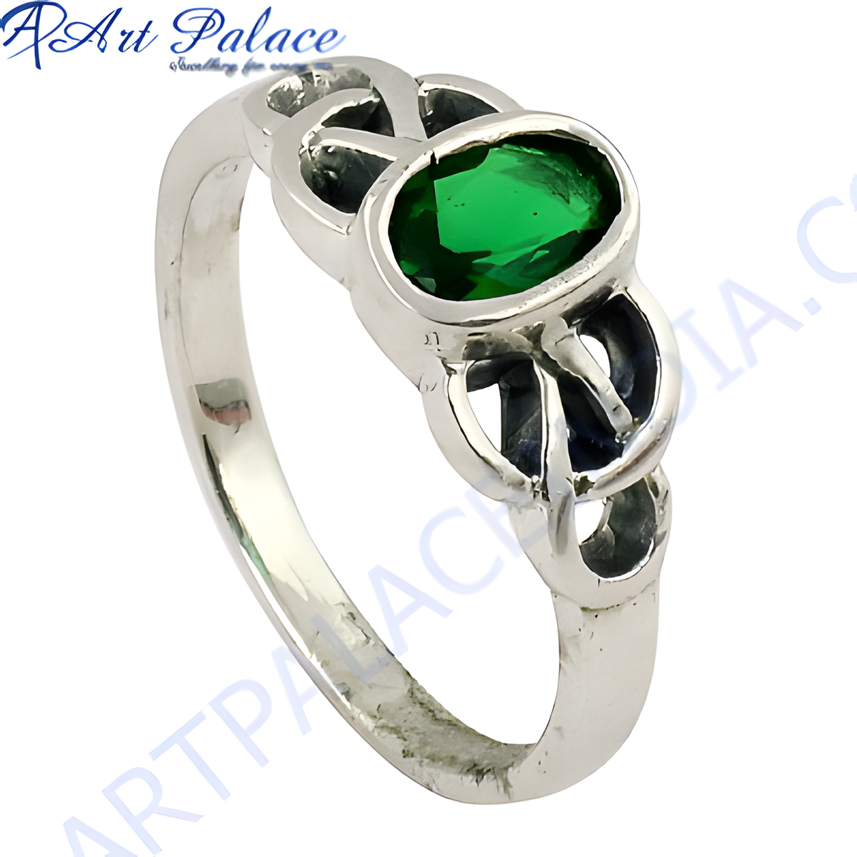925 sterling silver ring with a green oval gemstone, featuring a stylish design
