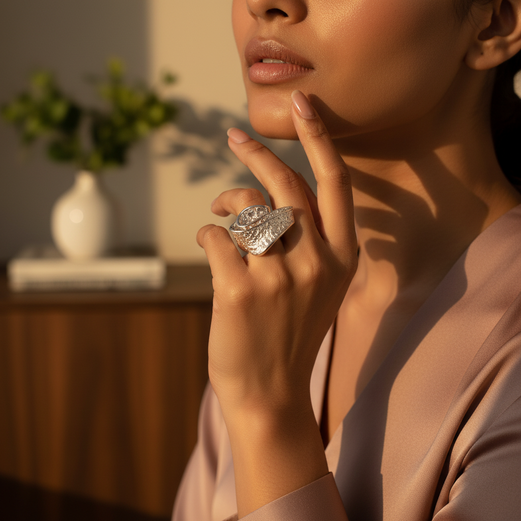 Anillo abstracto de plata 925 | Joyería llamativa para mujer