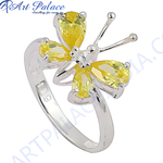 Load image into Gallery viewer, Sterling silver butterfly ring with vibrant yellow gemstones for women. A beautiful, eye-catching piece.
