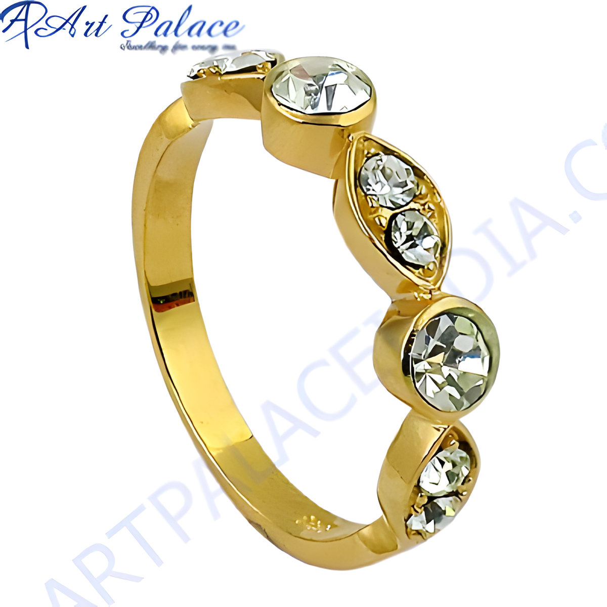 Gold plating ring with round and marquise shaped cubic zirconia stones