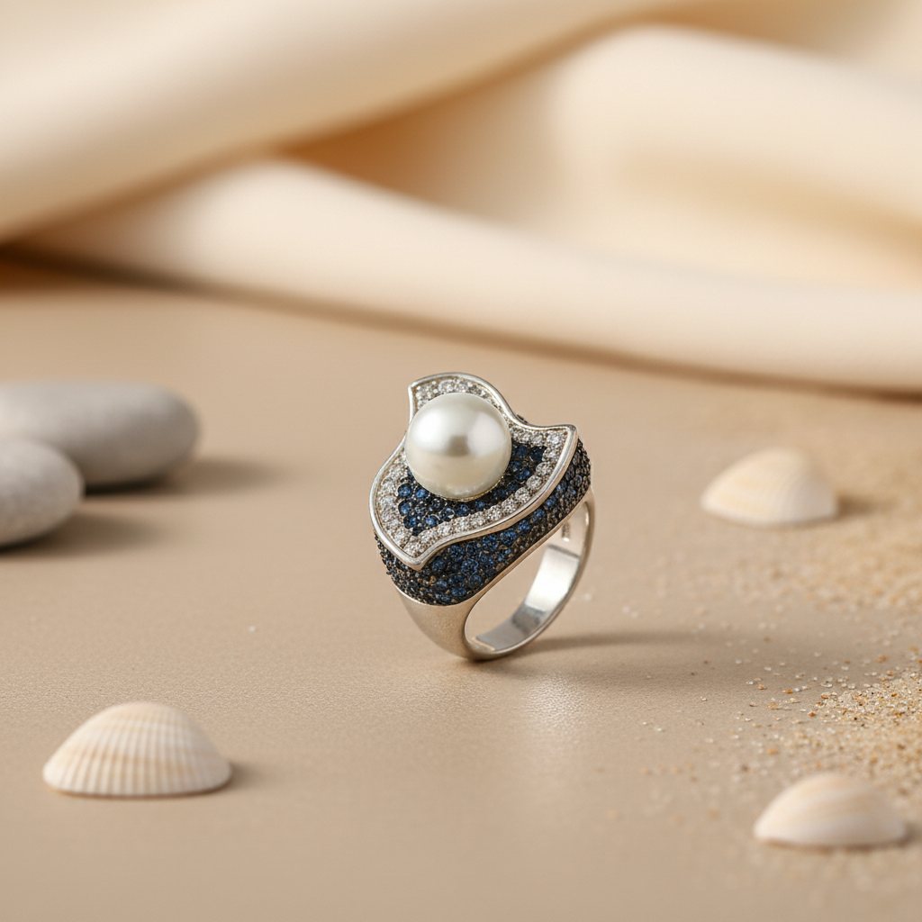 Silver Pearl & Gemstone Ring for Women | Statement Jewelry