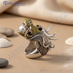 Load image into Gallery viewer, Anillo de dragón de plata con perla | Anillo único y llamativo
