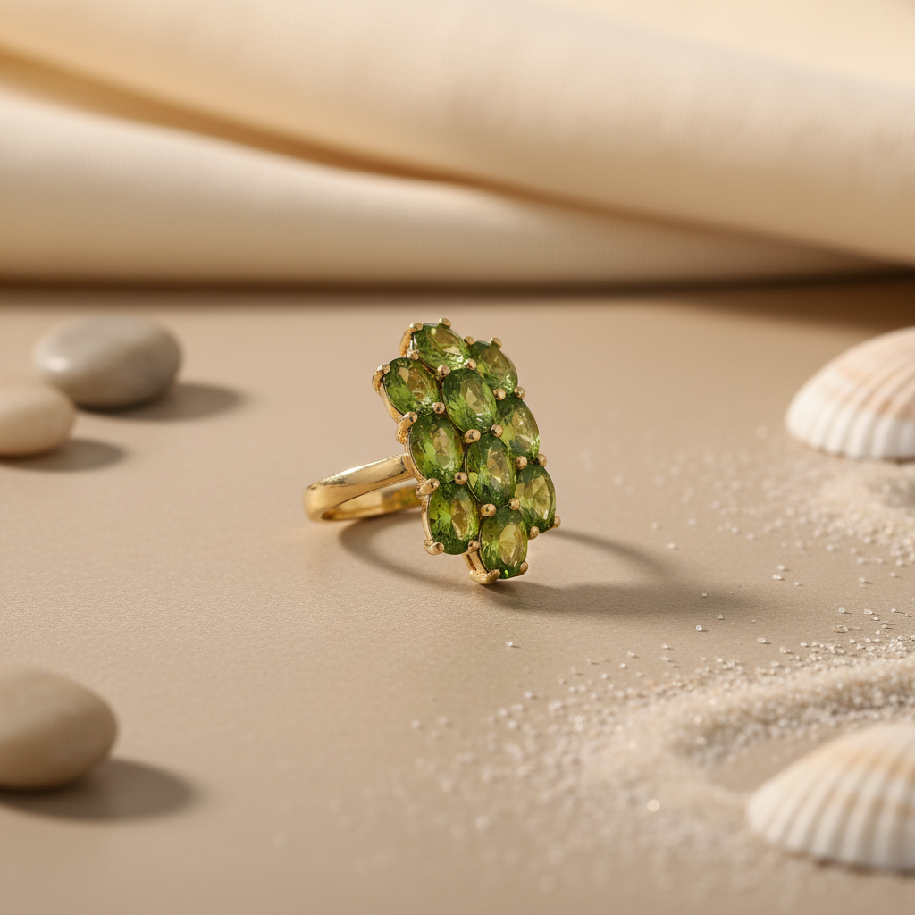 gold plating Peridot Cluster Ring for Women | Gemstone Jewelry