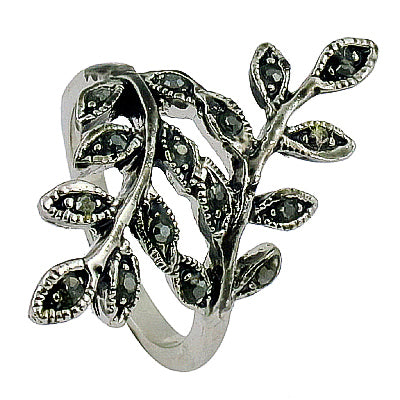 925 Silver Leaf Ring with Green Gemstones | Women's Jewelry Gift