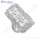 Load image into Gallery viewer, Silver cocktail ring with multiple white cubic zirconia stones, a statement piece for women.
