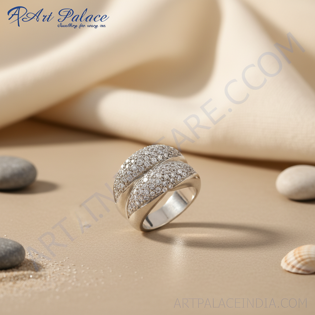 Anillo de plata con pavé de circonitas cúbicas para mujer | Anillo de cóctel