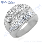 Load image into Gallery viewer, Silver ring with pave-set cubic zirconia stones, perfect for a modern and elegant look.
