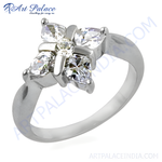 Load image into Gallery viewer, Sterling silver flower ring with sparkling cubic zirconia stones, perfect for women.
