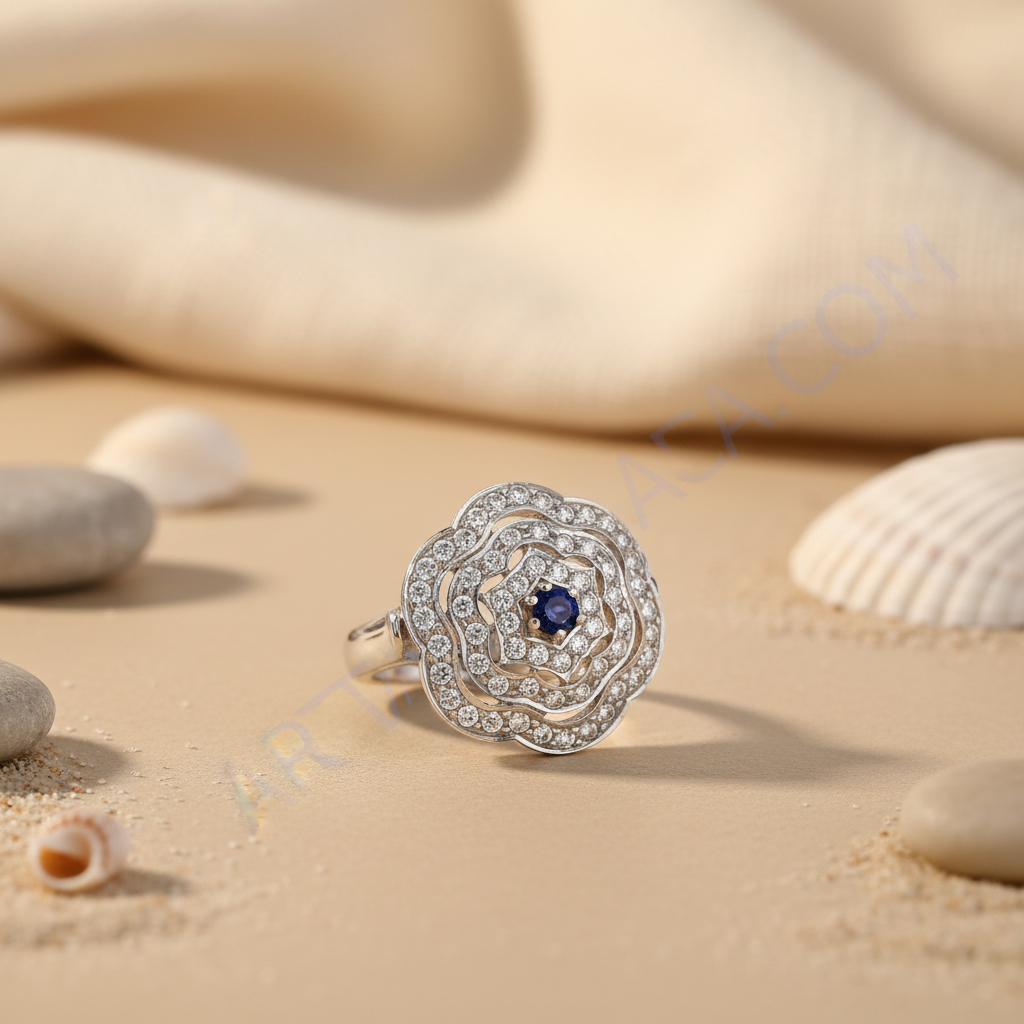 Anillo de plata 925 con zafiro y diamantes | Joyería para mujer