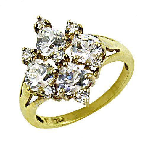 Gold plating ring with white gemstones | women's floral ring