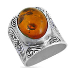 Load image into Gallery viewer, 925 Silver Amber Ring for Men | Statement Jewelry Gift
