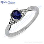 Load image into Gallery viewer, 925 sterling silver ring with a blue sapphire center stone and accent gemstones.
