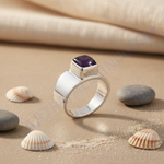 Load image into Gallery viewer, Anillo de amatista de plata para hombre | Anillo de piedra cuadrada | Regalo
