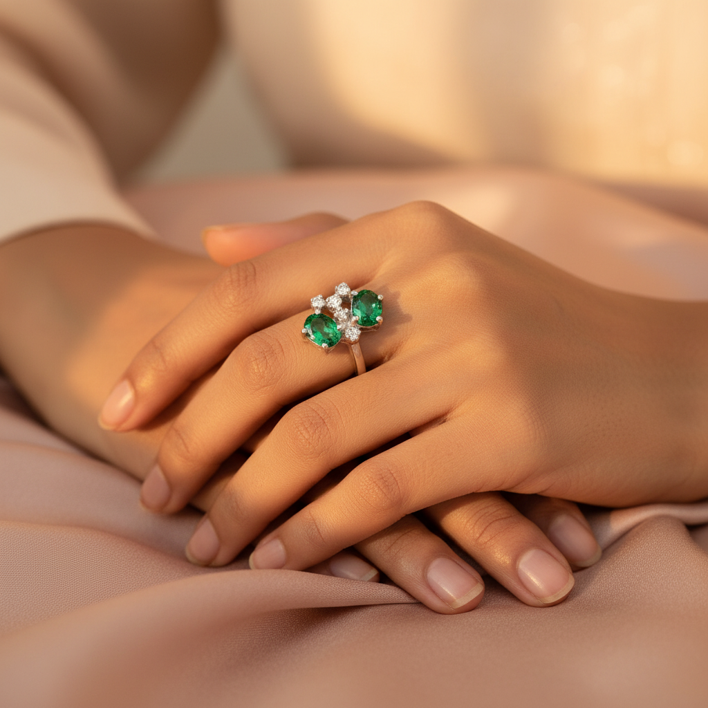 925 Silver Emerald Ring for Women | Gemstone Jewelry