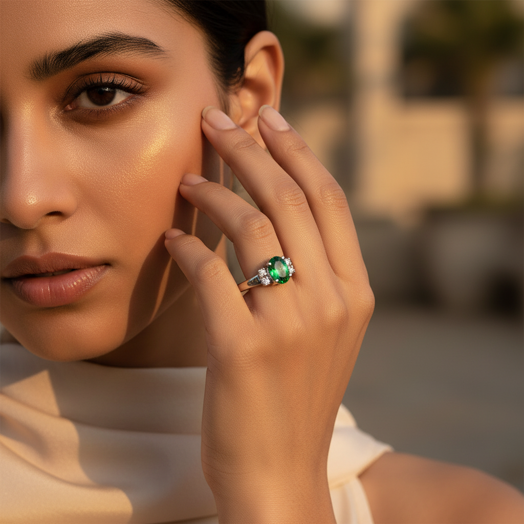 925 Silver Emerald Ring for Women | Gemstone Jewelry
