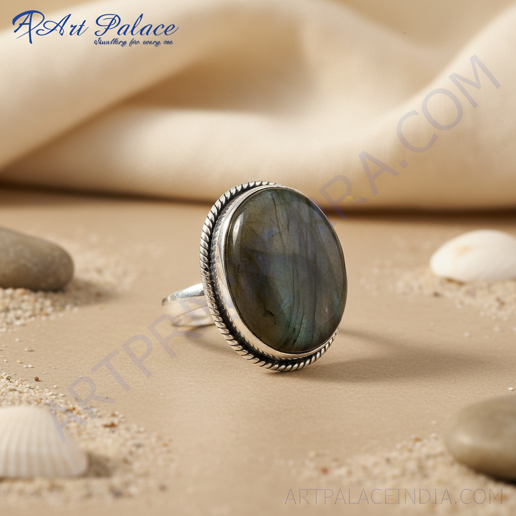 Anillo ovalado de labradorita en plata de ley para mujer