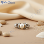 Load image into Gallery viewer, Silver Pearl Ring for Women | Elegant Wedding Band
