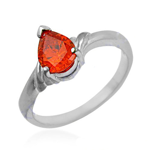 Silver Pear-Cut Orange Gemstone Ring for Women | Gift Jewelry
