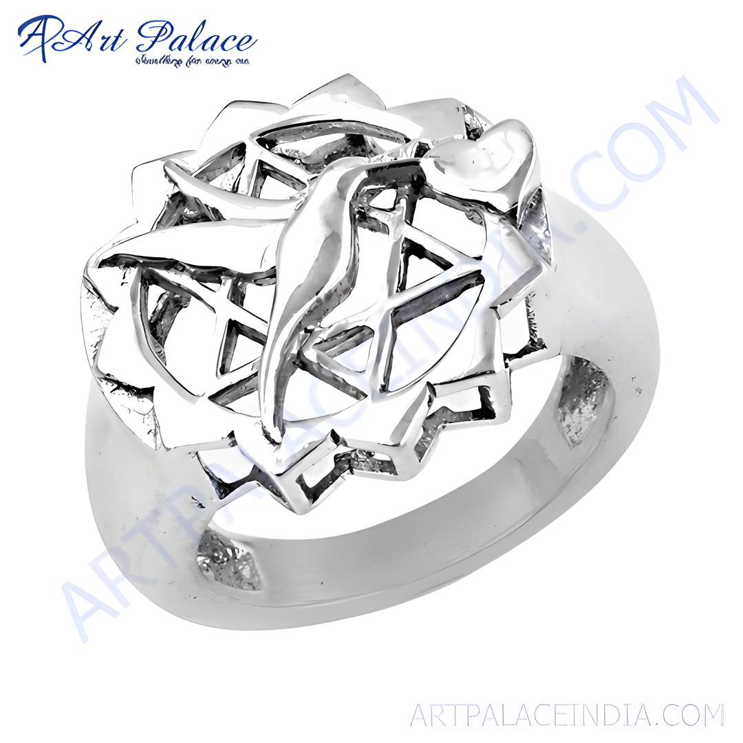 Sterling silver floral ring, a unique and elegant women's ring with a polished finish.