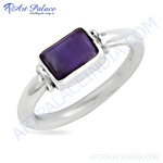 Load image into Gallery viewer, 925 sterling silver ring with rectangular purple amethyst gemstone for women. Gemstone jewelry.
