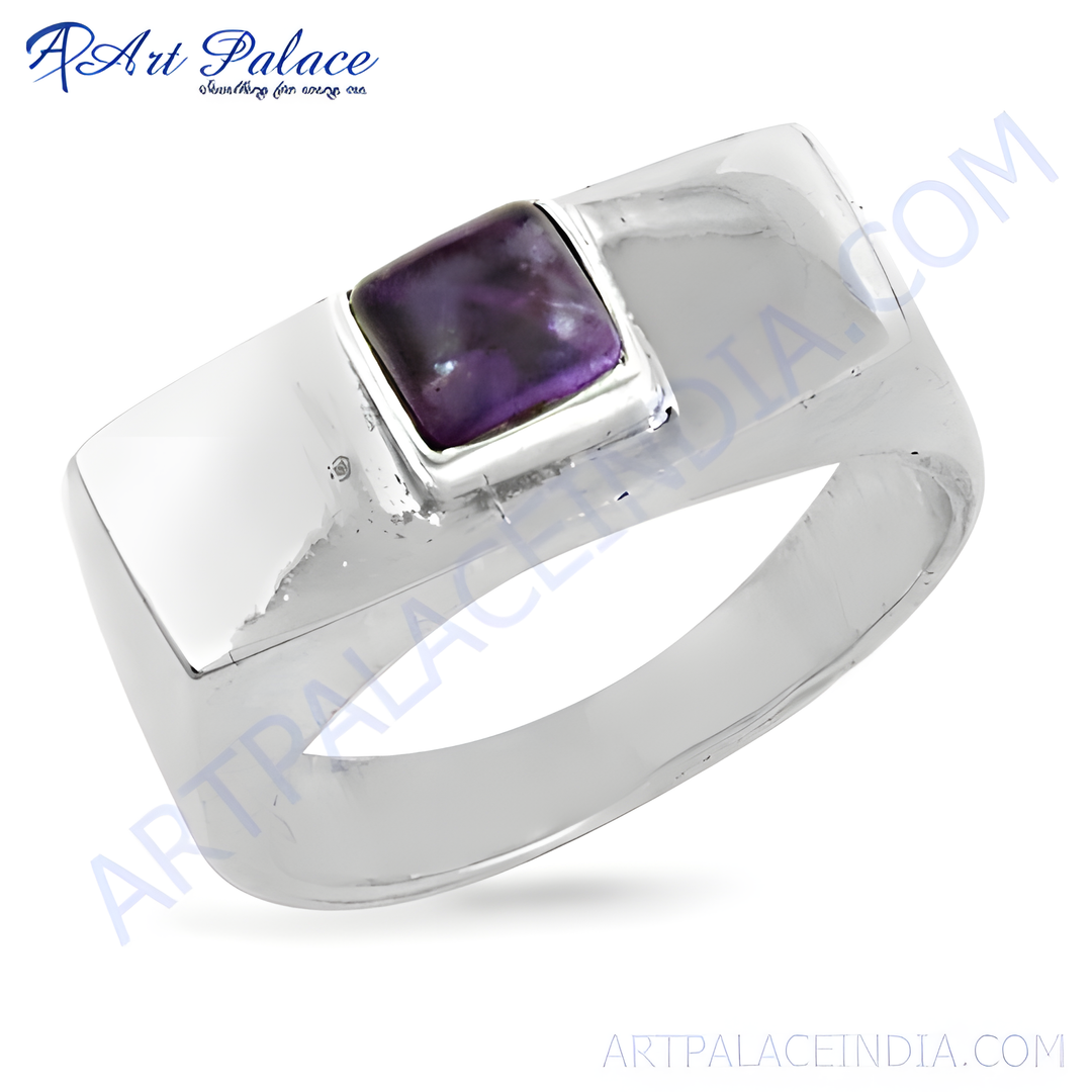 925 sterling silver ring with a square-cut purple amethyst gemstone. A beautiful piece of jewelry.