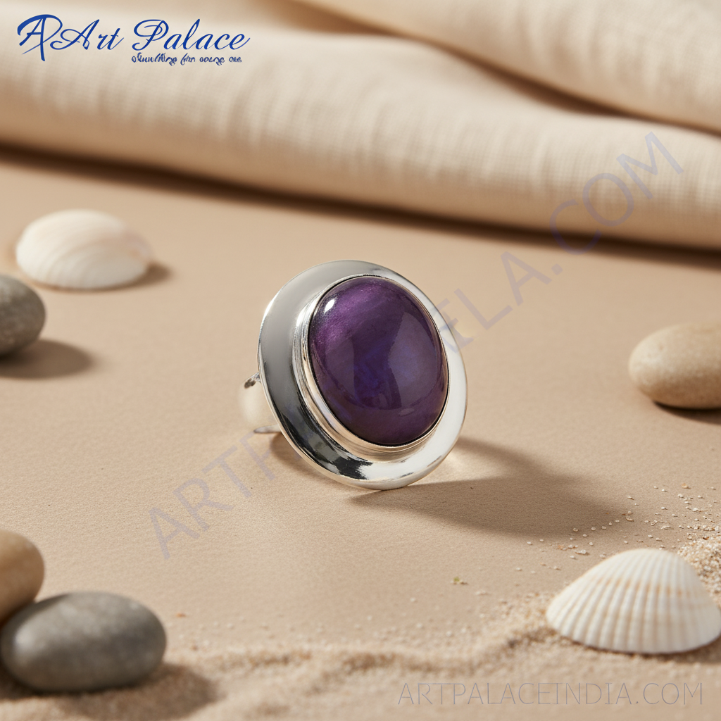 Anillo de plata 925 con piedra preciosa morada para mujer | Joyería llamativa
