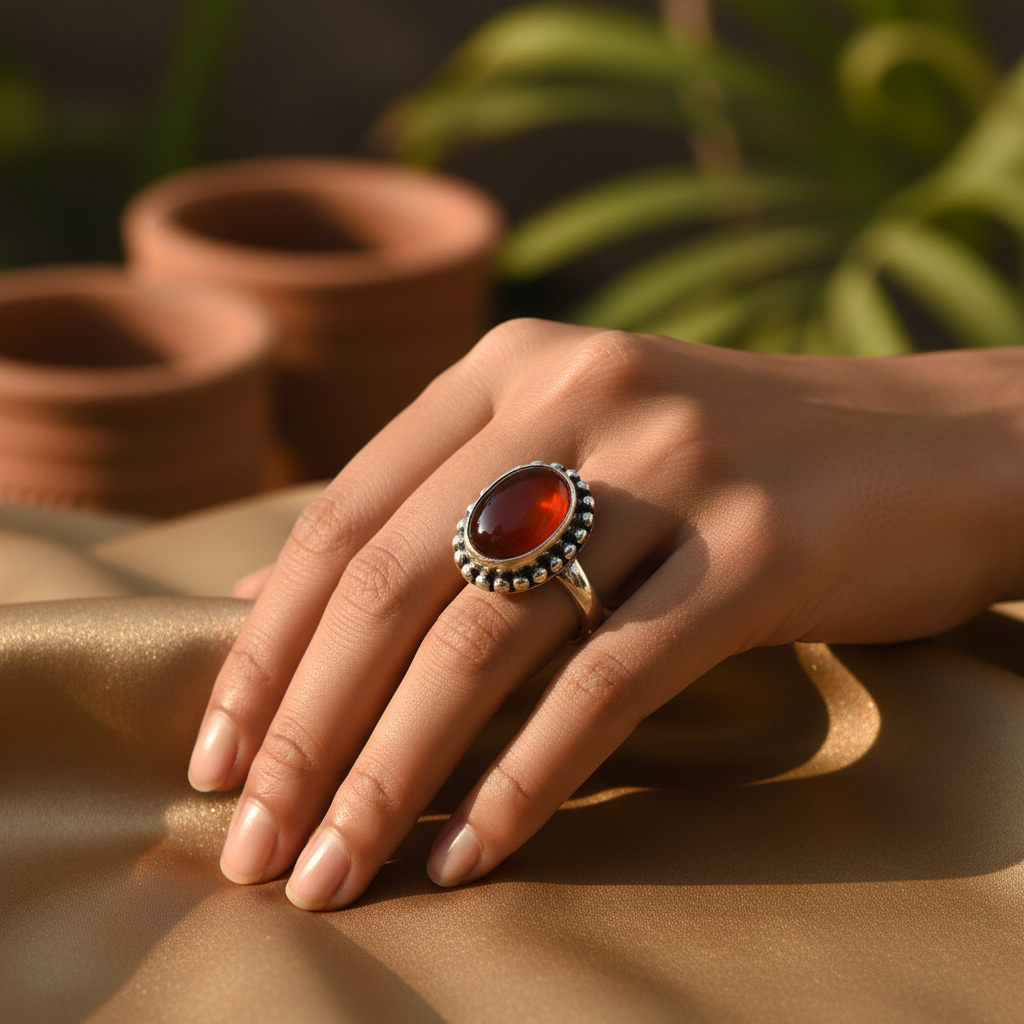 925 Silver Carnelian Ring for Women | Gemstone Ring