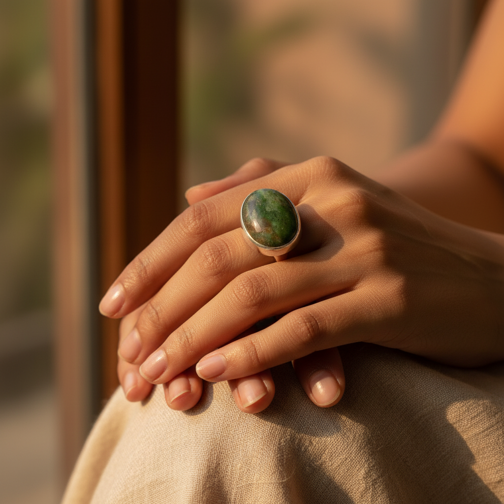 925 Silver Green Gemstone Ring for Women | Statement Jewelry