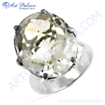 Load image into Gallery viewer, Sterling silver ring with a large, faceted citrine gemstone. The light yellow stone sparkles.
