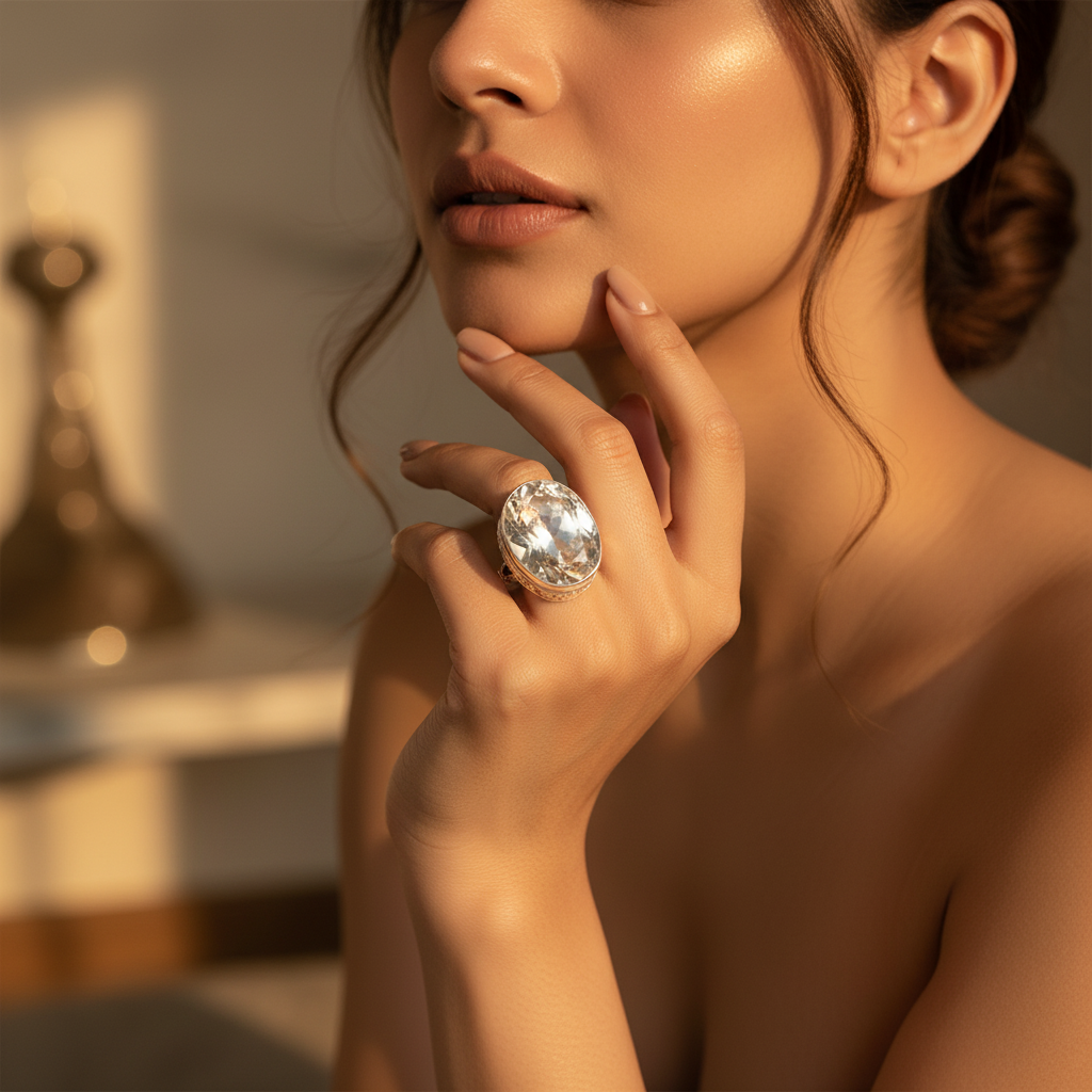 925 Silver White Quartz Ring for Women | Statement Jewelry