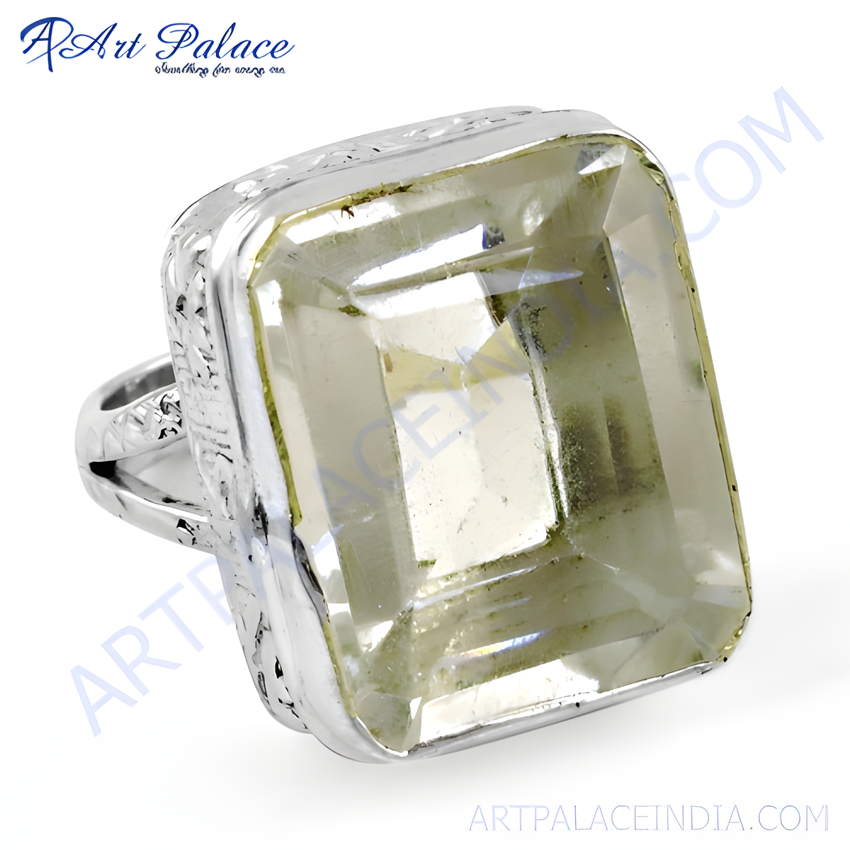 Sterling silver statement ring with a large rectangular citrine gemstone