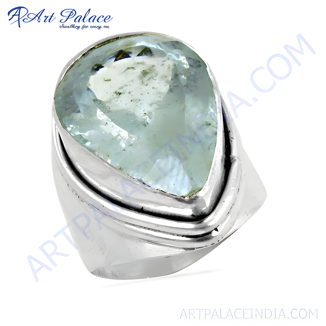 925 sterling silver aquamarine gemstone ring, pear cut, light blue-green color, women's jewelry