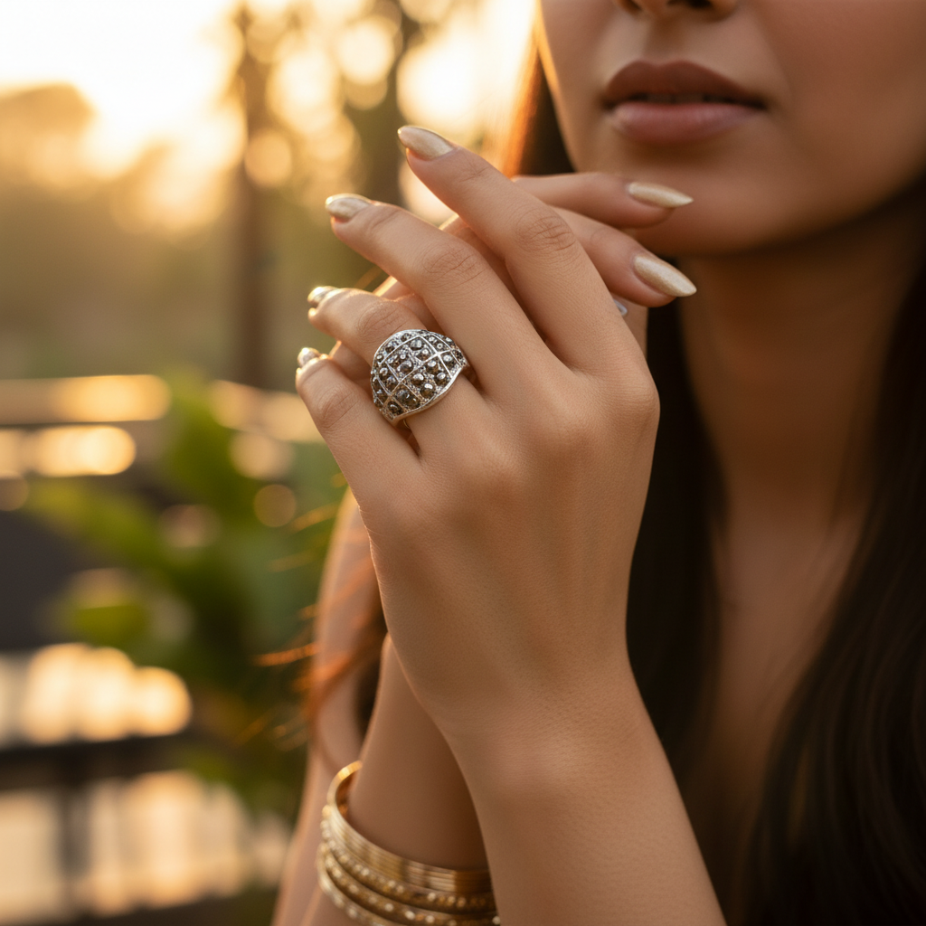 Silver Marcasite Ring for Women | Cocktail Party Jewelry Gift