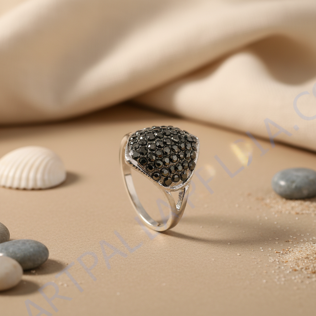 Silver black gemstone ring for women | cocktail ring