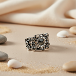 Load image into Gallery viewer, Silver Filigree Ring with Black Stone - Statement Jewelry
