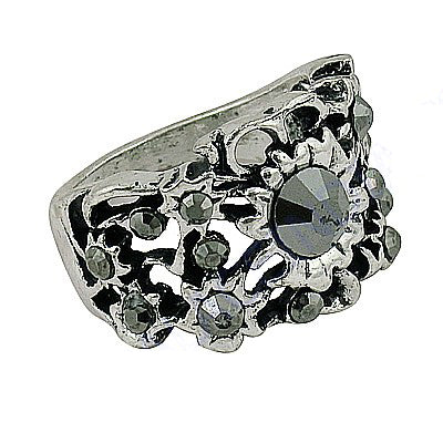 Silver Filigree Ring with Black Stone - Statement Jewelry