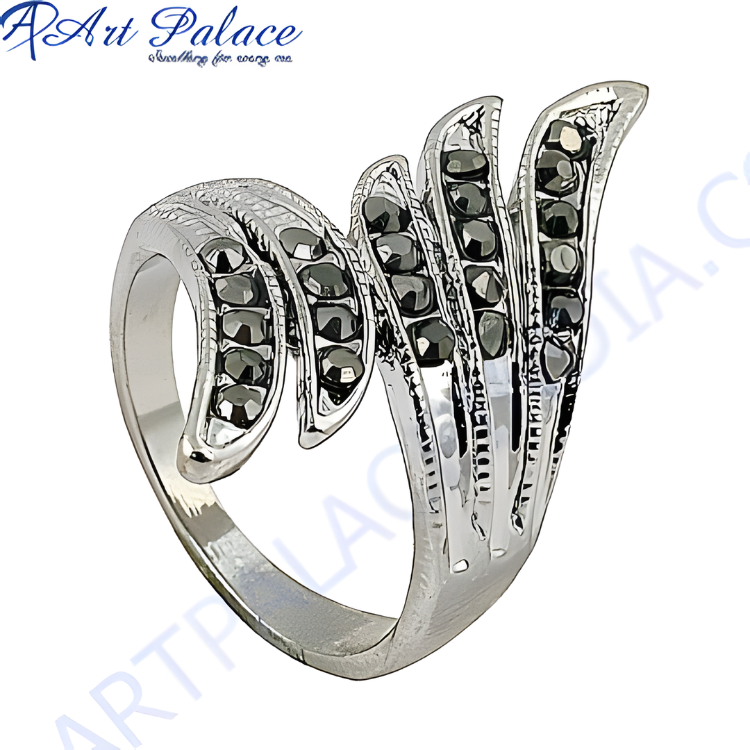 925 sterling silver ring with black gemstones. Fashionable and stylish ring.