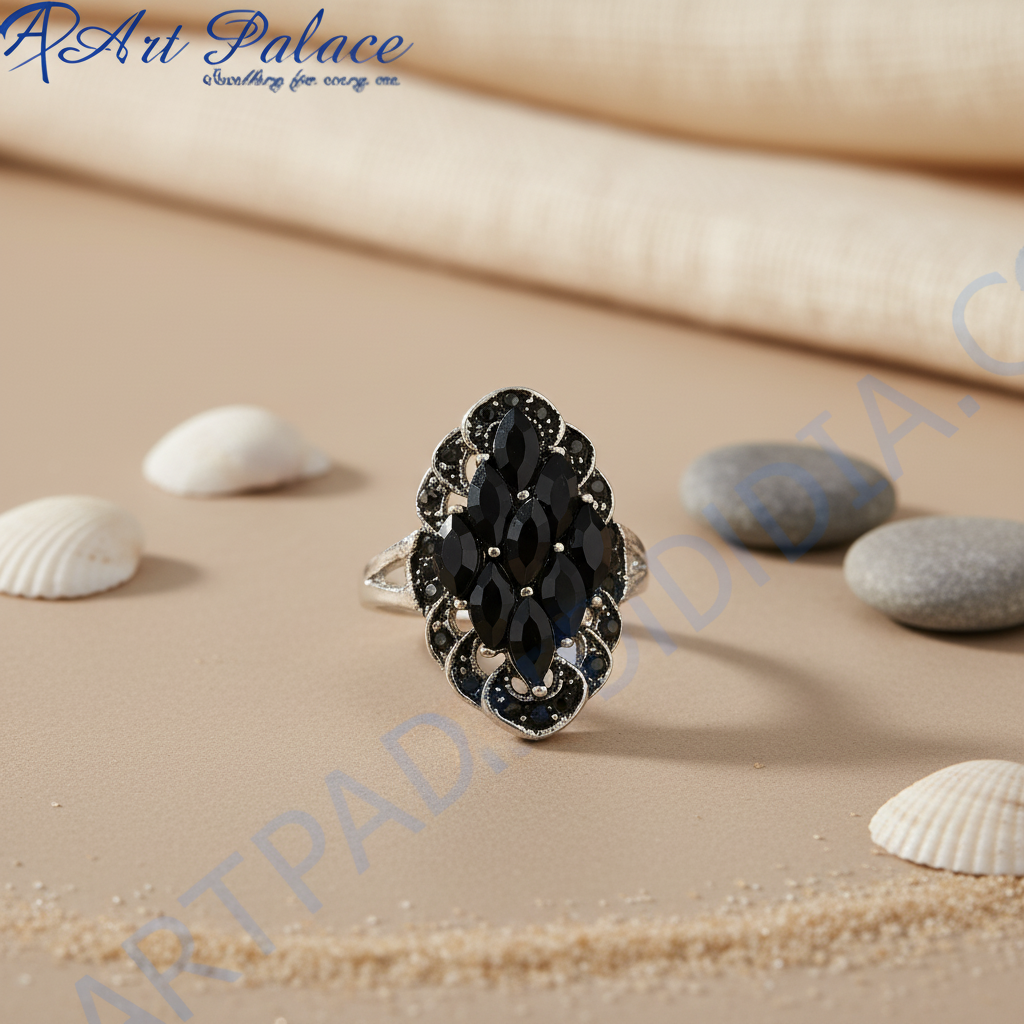 Silver black onyx ring for women | cocktail jewelry gift