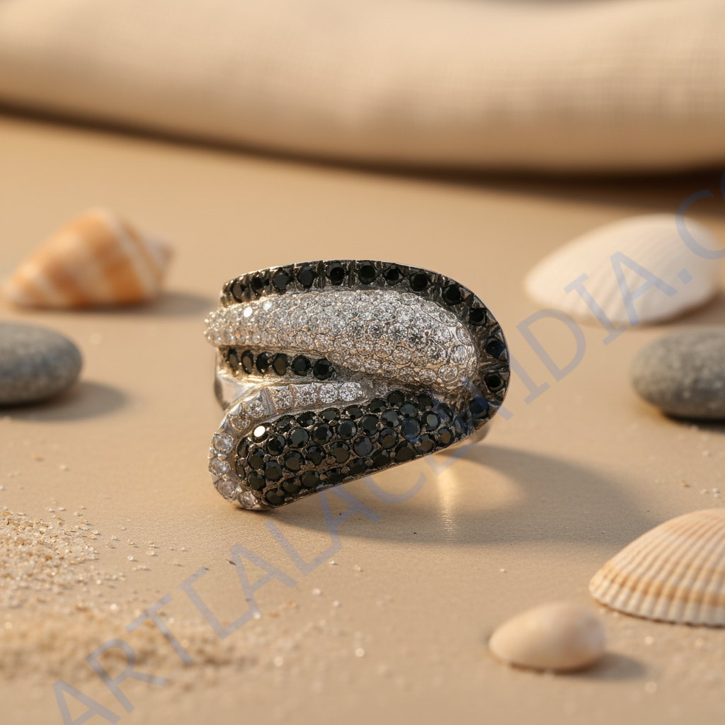 Silver ring with black stones for women | statement jewelry