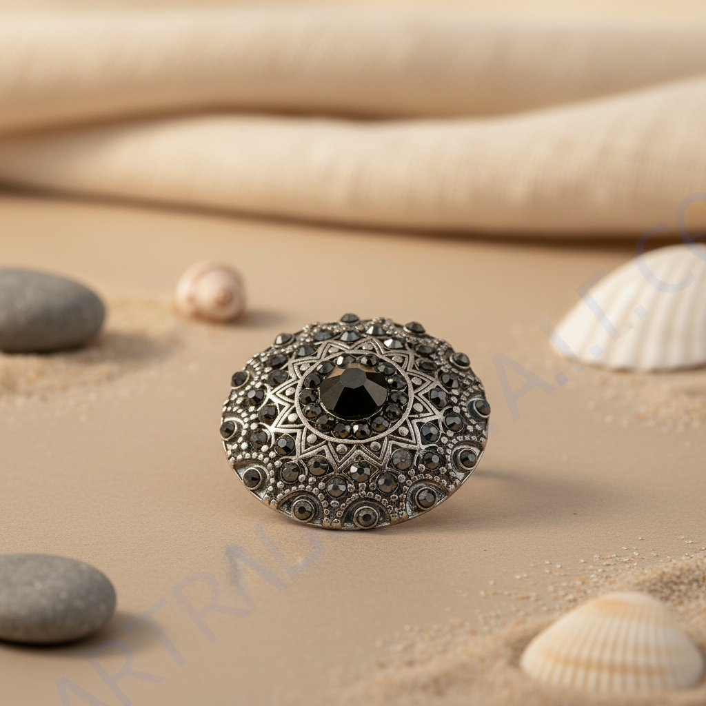 Silver black gemstone cocktail ring | adjustable statement jewelry