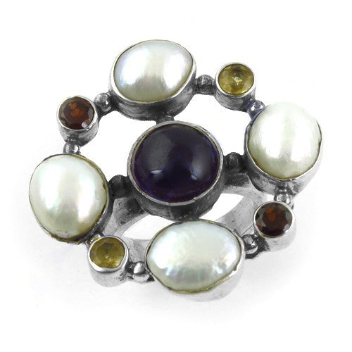 925 Silver Multi Gemstone Ring | Statement Ring for Women