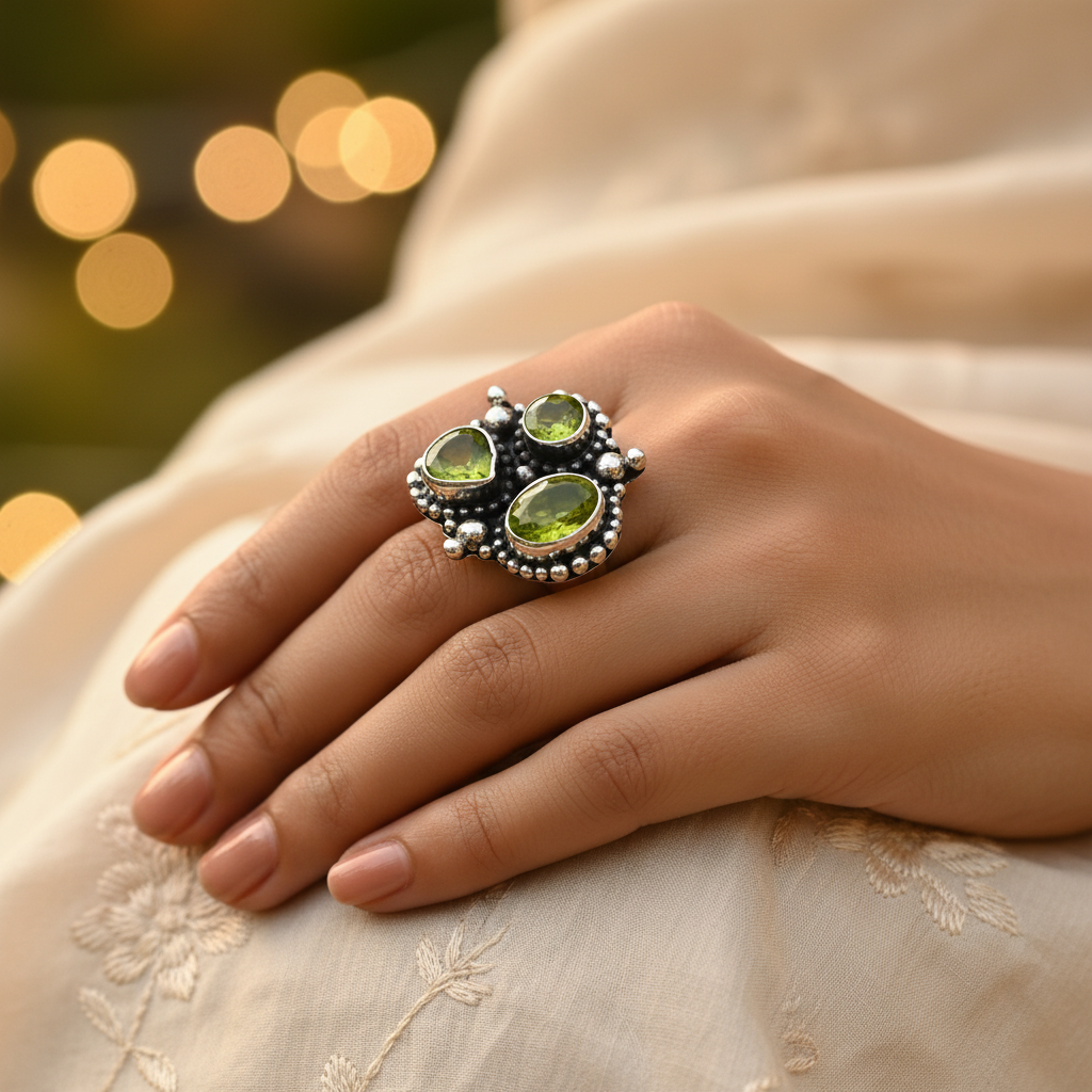 Anillo de peridoto en plata 925 para mujer | Joyería con piedras preciosas