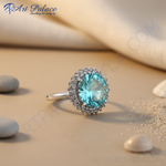 Load image into Gallery viewer, Anillo de plata con halo de aguamarina para mujer | Joyería con piedras preciosas
