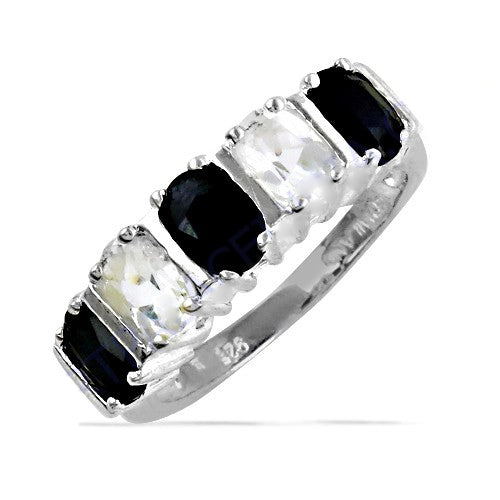 925 Silver Gemstone Ring | Black & White Stone Ring for Women